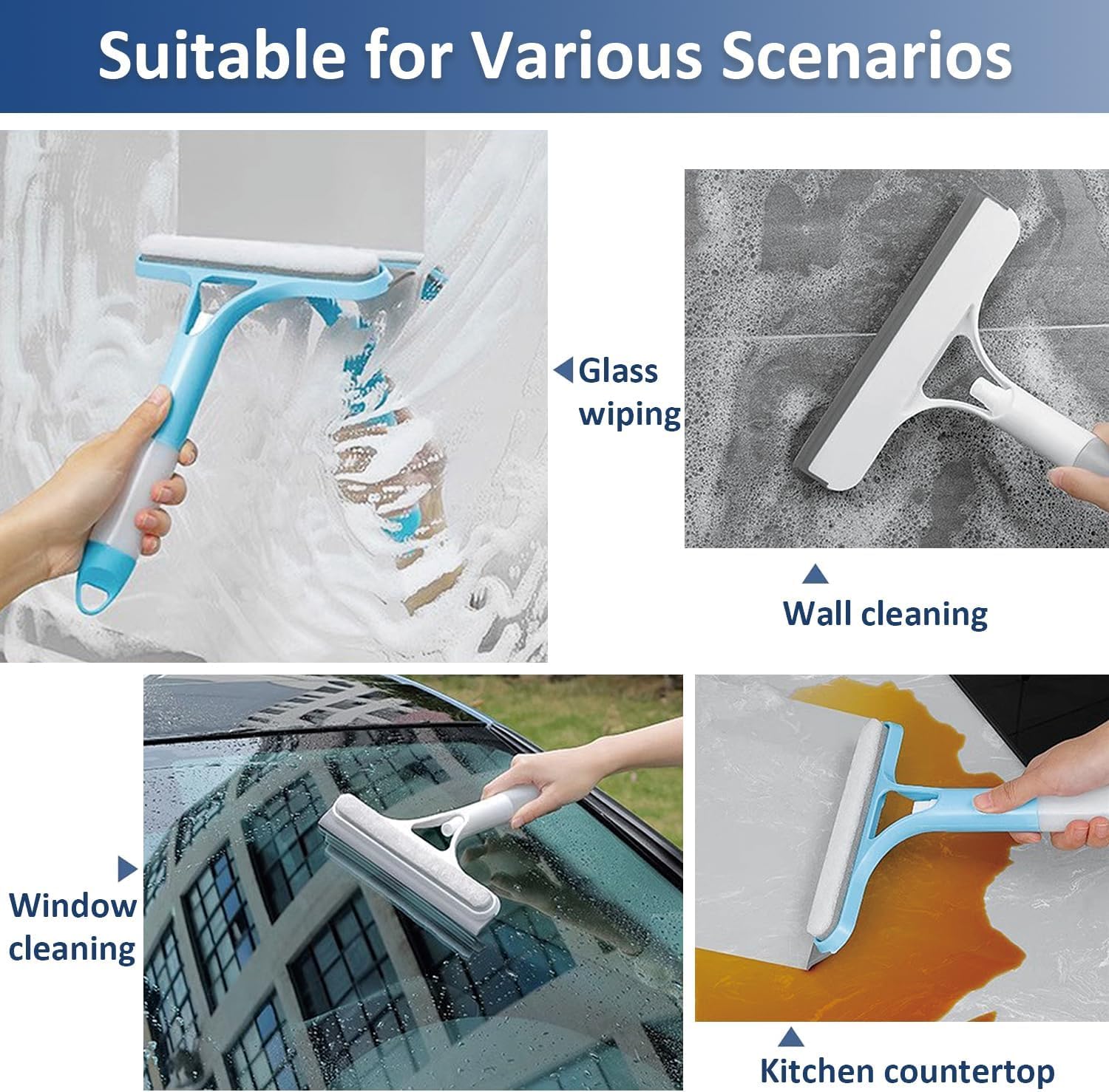 3-in-1 Window Cleaner Tool Kit - Thickened Magic Cloth, Spray-Equipped Scraper, Squeegee for Glass, Shower Doors, Car Windshields Hand Smooth