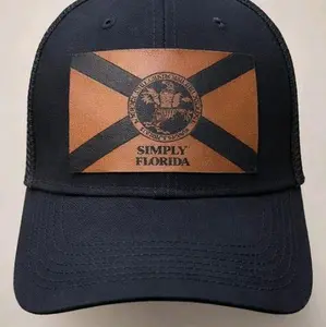 Simply Florida Black Trucker Hat with Leather Flag Patch and Adjustable Snapback