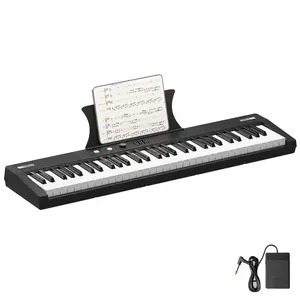 GARVEE 61 Key Portable Keyboard Piano with Semi-Weighted Keys, Built-In Speakers, Digital Display, 128 Tones, Includes Pedal and Power Supply, Ideal for Beginners and Professionals, Perfect for Gifts
