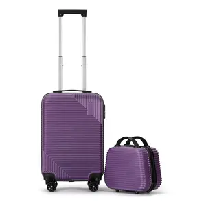 2-Piece Airlines-Approved ABS Hardside Luggage Set, 20"+14" Sizes, Diagonal Stripes Design, 360° Spinner Wheels, Combination Lock, Weekend Travel Bag