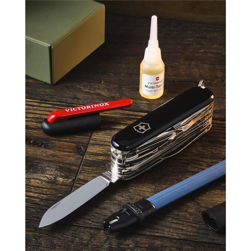 Swisschamp swiss army knife, 33 function swiss made pocket knife with large blade, screwdriver, chisel and combination pliers