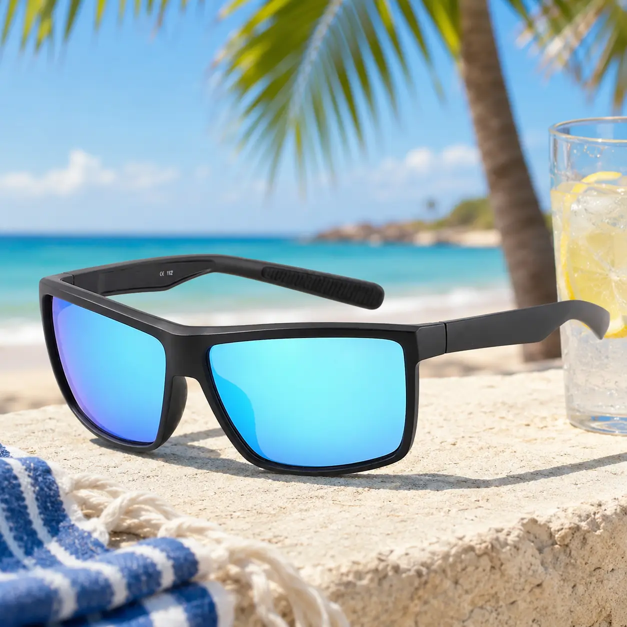 Rinconcito Black Ice Blue Polarized Sunglasses for Men & Women, Lightweight UV400 Rectangular Fishing, Driving, Cycling & Outdoor Eyewear