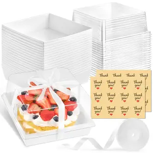 7 x 7 x 4 Inches White Paper Cake Boxes with Clear Lids, 20 Pack Square Charcuterie Boxes Disposable To Go Food Containers for 4-6 Inch Cake, Jumbo Cupcakes, Bakeries