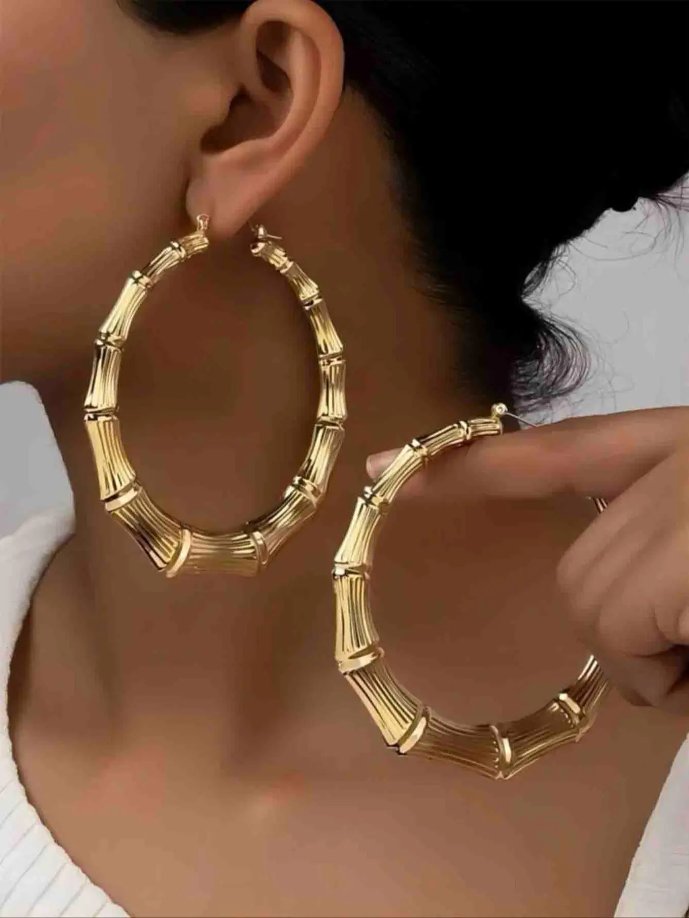 2024 Summer Bamboo Joint Design Hoop Earrings, 2024 New Dainty Jewelry for Daily Clothing Decor, Party, Unique Design Earrings, Chic All-match Jewelry As Gift for Girlfriend, Trendy Jewelry, Lightweight Chunky Hoops
