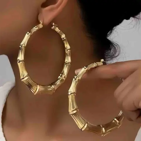 2024 New Bamboo Joint Design Hoop Earrings, Fashionable Hoop Earrings, Dainty Jewelry for Daily Clothing Decor, Party, Chic All-match Gift for Girlfriend, Lightweight Chunky Hoops