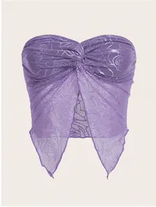 SHEIN ICON Spring Twist Front Split Hem Tube Pink Top Casual Fabric