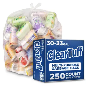 Clear Trash Bags - 30-33 Gallon (250 Bags)