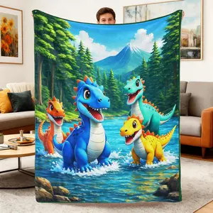Soft Comfortable Funny Dinosaur Pattern Throw Blanket High-Quality Flannel Fabric Cozy Warm for Home Office Travel Camping