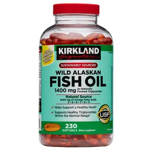 Kirkland Signature Wild Alaskan Fish Oil 1400 mg 230 Softgels with 330 mg Omega-3 Fatty Acids EPA DHA Vitamins A D Natural Astaxanthin