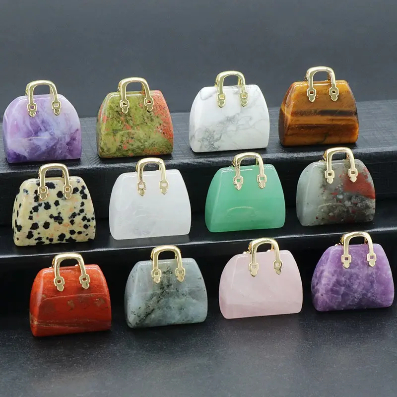 Non-Natural Crystal Mini Handbag Pendant - Crystal Embellished Decoration with Rose Quartz, Tiger Eye, Green Aventurine, Red Jasper Gemstones for Adults’ Meditation, Stress Relief, Strength, Grounding Unisex Jewelry Accessory
