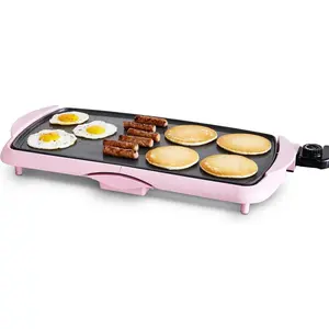 20" Extra Large Electric Griddle, Non-Toxic PFAS-Free Ceramic Nonstick, Temperature Control, Quick Even Heating, Removable Drip Tray, Pancakes, Eggs, Sausage, Easy Clean, Pink