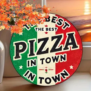 Vintage Aluminum Wall Sign Round Plaque for Pizza Lovers Pizzeria Restaurant Decor Wall Art Hanging Decor Room Decor 20.32x20.32 cm