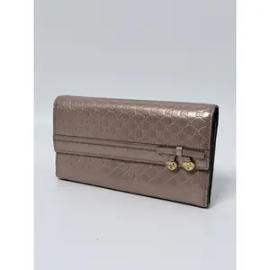 Pre-owned GUCCI gg leather wallet Gucci Metallic Gray Microguccissima Lovely Bow Continental P014GG