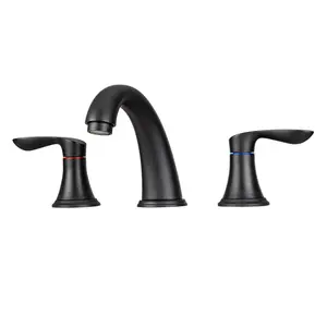 GARVEE Bathroom Faucet 8 Inch Bathroom Faucets for Sink 3 Hole Widespread Matte Black Bathroom Faucet, with Pop Up Drain Stopper and Water Supply Hoses No-Lead Modern Single Handle Bathroom Faucet