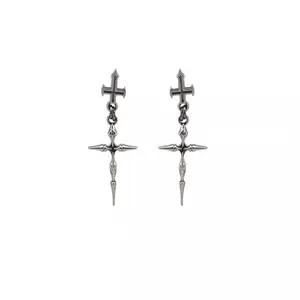 Gothic Punk Double Cross Chain Earrings Dark Cool Metal Piercing Jewelry for Gothic and Punk Fashion Enthusiasts Unique Edgy Look gifts