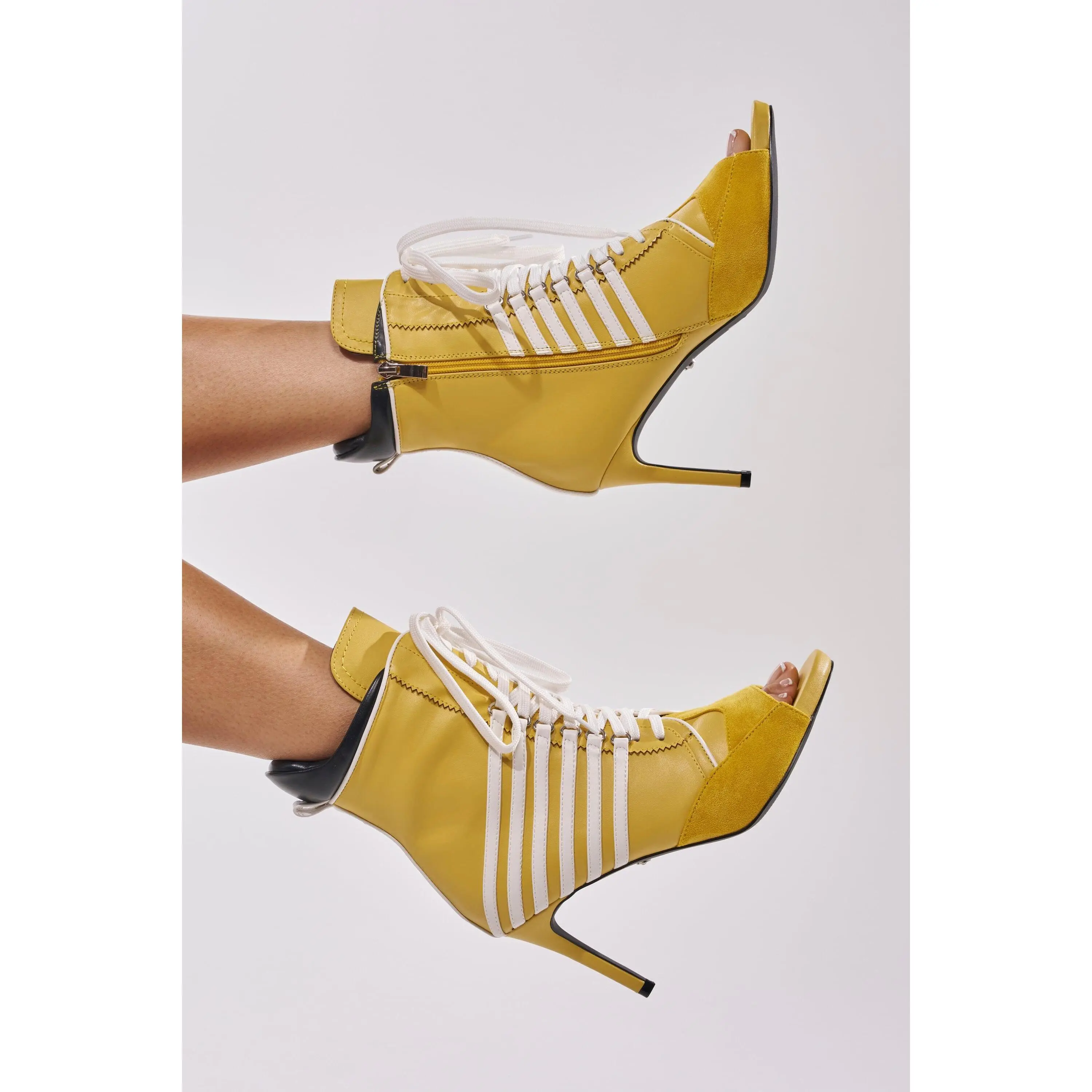 AZALEA WANG EOWYN MUSTARD YELLOW OPEN TOE STILETTO BOOTIE
