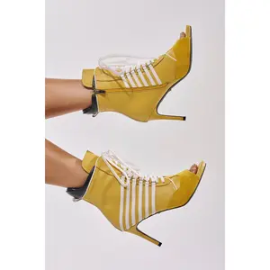 AZALEA WANG EOWYN MUSTARD YELLOW OPEN TOE STILETTO BOOTIE