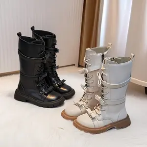 Girls'-Waisted Princess Boots - Mid-Calf Lace-Up with Pattern, Zipper Closure & Insole, All-Season Comfort Youngsters to Youngsters, Youngsters Fashion Shoes, Durable Rubber Sole