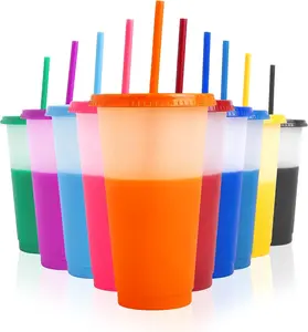10pcs  Color Changing Cups with Lids and Straws, Color Changing Tumbler, Reusable Cups with Lids in Multicolors Perfect for Cold Drinks, Cold Coffee, Smoothie etc