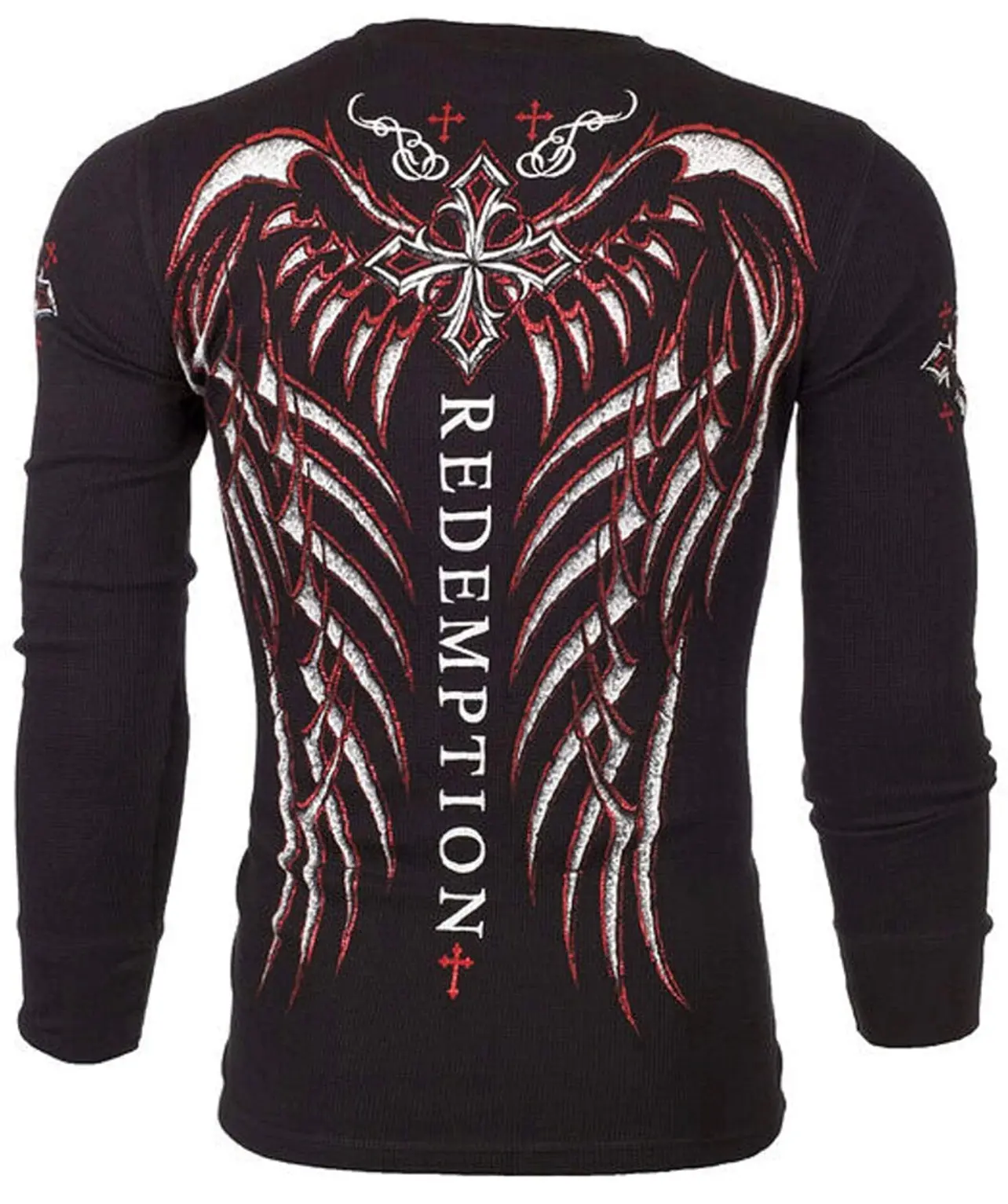 Archaic by Affliction Men's Thermal Shirt SPINE WINGS Black