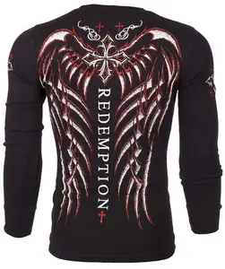 Archaic by Affliction Men's Thermal Shirt SPINE WINGS Black