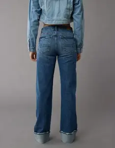 Stretch High-Waisted Stovepipe Cuffed Jean - Blue Denim, Bottoms, Womenswear