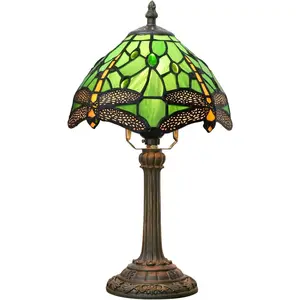 Tiffany Lamp Green Dragonfly Stained Glass Table Lamp 8X8X14 Inches Green Dragonfly Style Desk Reading Light Decor Beside Bedroom Living Room Home (H1057-Green Dragonfly)
