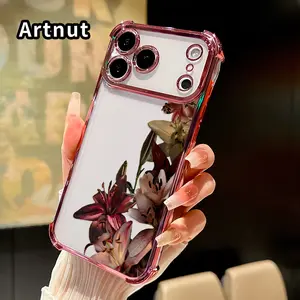 Four Corners Air Cushion Phone Case for iPhone 17 16 Pro Max 15 Plus 14 13 12 11 E Air Lily Elegance Array Pattern Anti-drop Cell Electroplated Transparent Silicone Cover