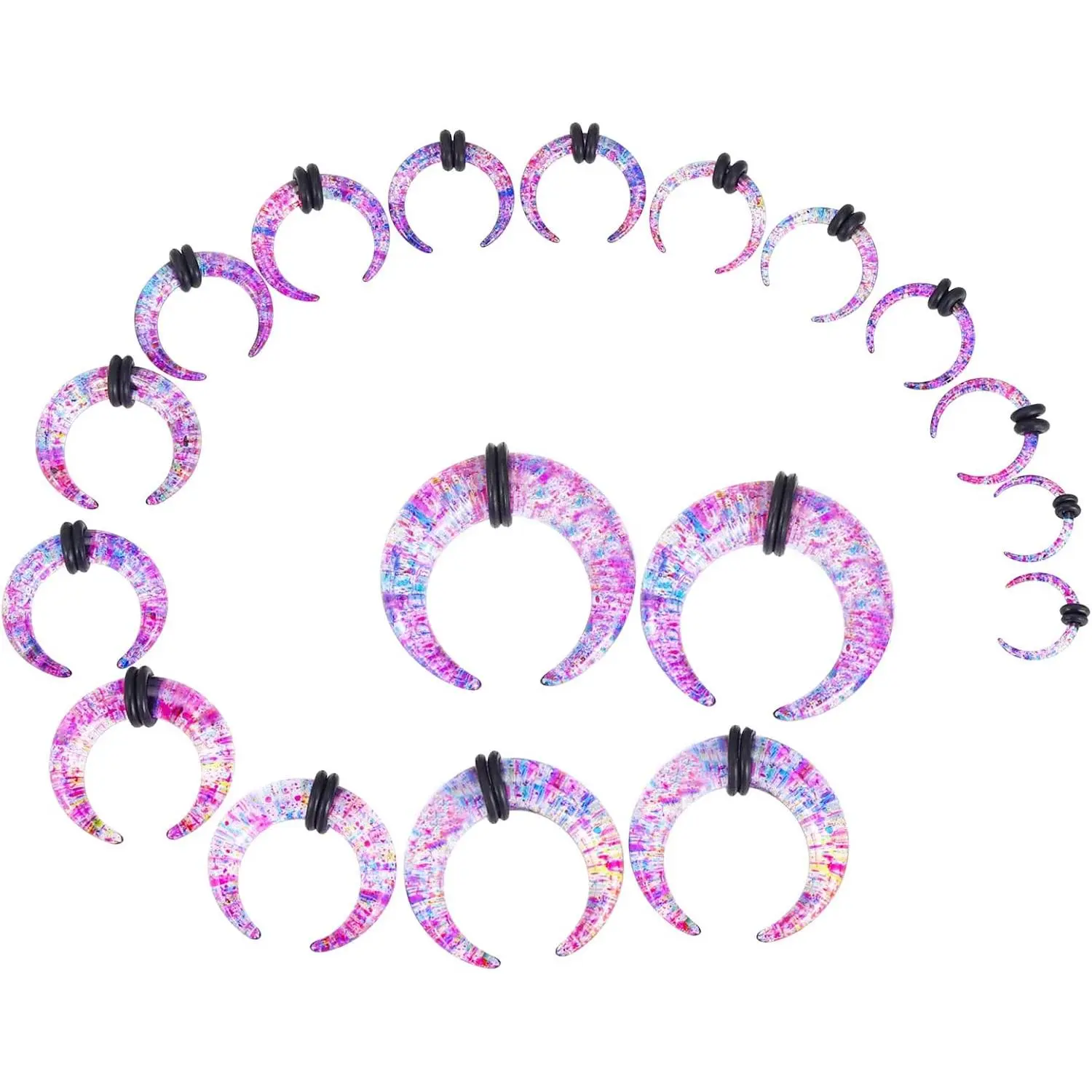 18 count  Septum Pincher Tapers C Shape Buffalo Ear Taper Kit Stretching Expander Rings for Nose Ear Gauges Size 14G 12G 10G 8G 6G 4G 2G 0G 00G