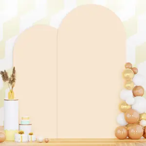 Set of 2 Wedding Arch Cover 6ft 7.2ft Beige Arch Cover Chiara Backdrop Covers Spandex Fitted Arched Stand Covers Balloon Arched Covers Stretchy Backdrop for Baby Shower Wedding