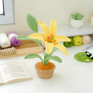 Crochet Artificial Flowers, Crochet Flower Pot Step by Step Tutorial, Crochet Lily Flower Pot Home Decoration Gift for Mom or Home, Birthday Gift, Desk Decor