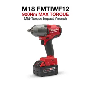 Milwaukee M18 FMTIWF12 18V Cordless Impact Wrench With 900Nm Torque, Quick Change Tire Valve Tool Kit,M18 Lithium Replacement Battery Pack