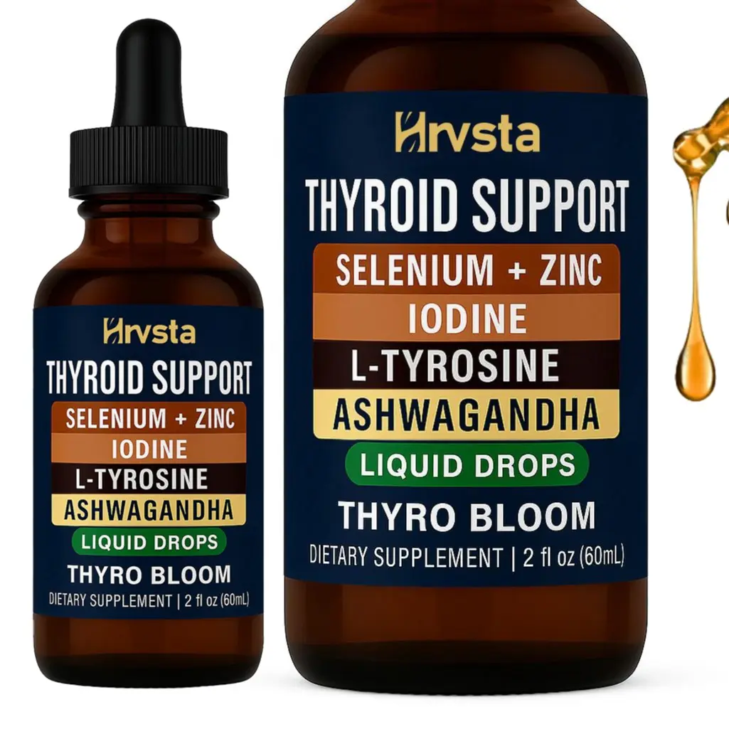 Hrvsta Thyroid Support Drops - Advanced Edible Dietary Supplement with Essential Minerals (Selenium, Zinc, Iodine) & L-Tyrosine, Ashwagandha for Metabolism, Energy - Liquid Thyroid Supplement, Essential Minerals Supplement,summerwins