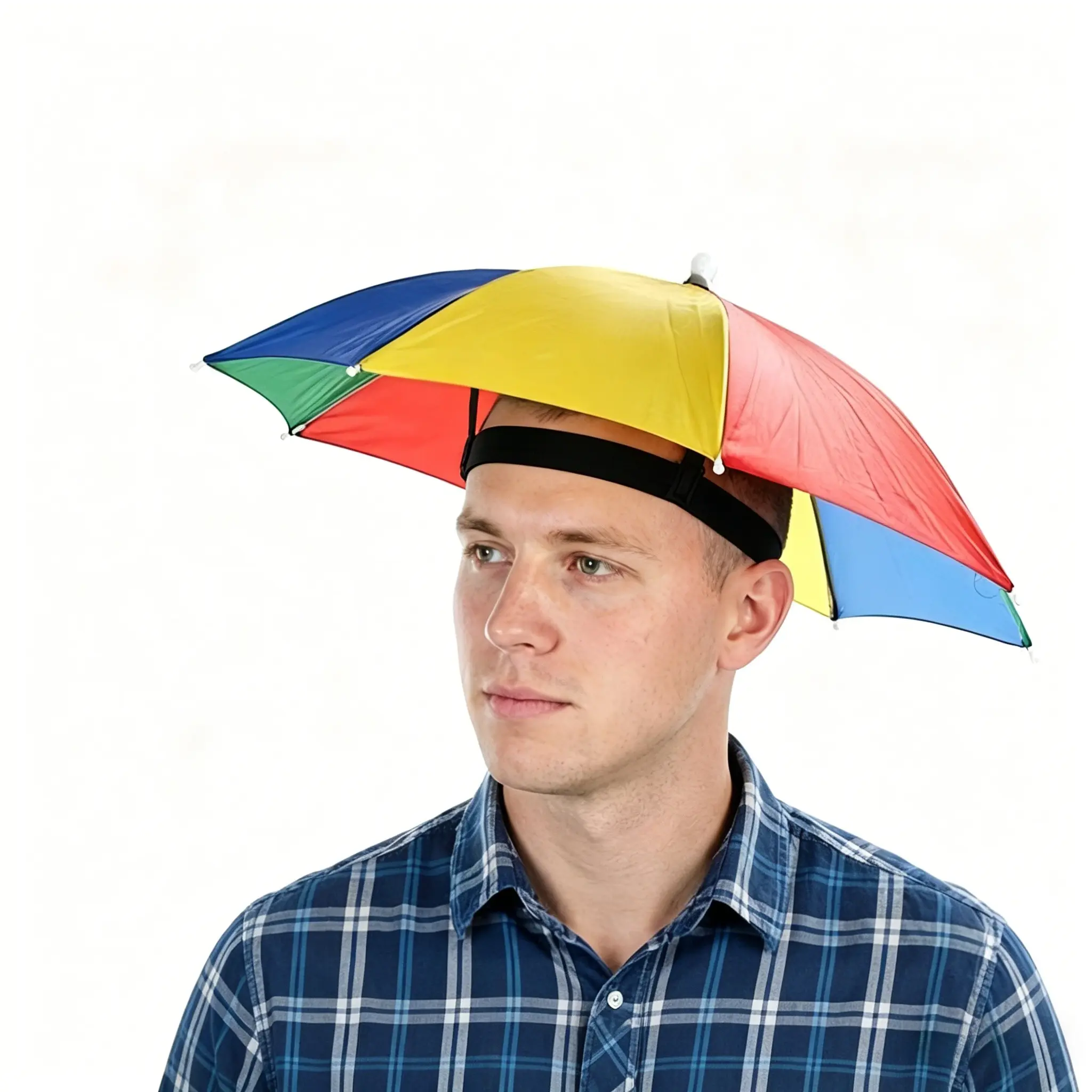 Rainbow Hands-Free Head Umbrella Hat, Adjustable Fit Lightweight Rainproof Sun Rain Cap for Fishing, Gardening, Beach & Outdoor Events, Versatile Use, Stay Shaded, Sun Protection, Keep Hands Free