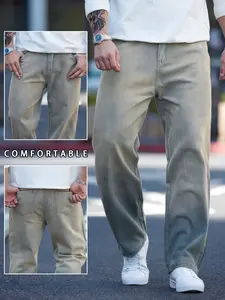 Men's American High Street Gradient Wide Leg Jeans, Summer Thin Trendy Punk Stripe Vintage Loose Straight Long Pants