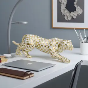 Mosaic Pattern Leopard Sculpture Decorative Figurine, Home Decor Ornament, Home Office Decoration, Unique Art Piece, Stylish and Elegant Design