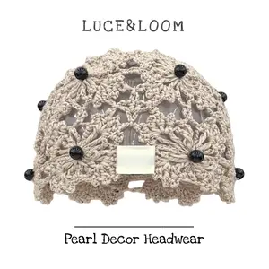 Floral Pearl Crochet Beanie-NEW cap