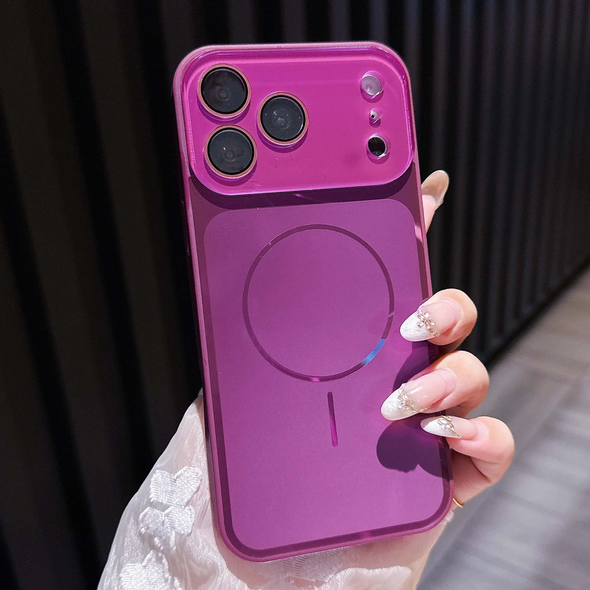 Luxury Frosted Magnetic iPhone Case for iPhone 17/16/15/14/13 Pro Max, Compatible with MagSafe, Full Camera Lens Protection & Satin Fuchsia Finish, Primium Lightweight AntiYellow & /Fingerprint Shockproof Cover HL