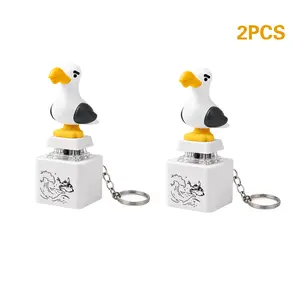 2Pcs Seagull MINE! Button Keychain with Real Sound Effect and LED Light, Light-Up Clicker Stress Relief Fidget Toy, Funny Interactive Novelty Gift Suitable for Friends and Family