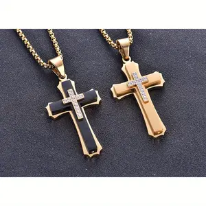 Mens Cross Pendant Necklace Large Stainless Steel Cross Pendant Necklace for Men Women
