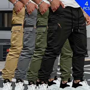 4-Pack Men’s Outdoor Casual Loose Cargo Pants — Multi-Pocket Design, Drawstring Waistband, Lightweight and Breathable, Suitable for Hiking, Camping, and Everyday Casual Wear