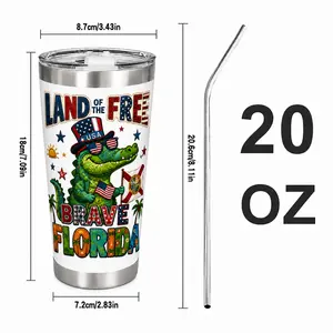 20oz USA 250th Anniversary Insulated Vacuum Flask Drinkware - Land Of The Free Stainless Steel Tumbler with Lid, Florida Alligator Art Gift