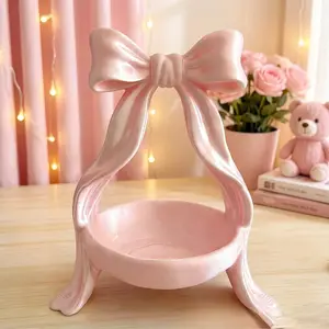 Cute Elegant Bow Key Jewelry tray, Decorative Ring Holder with Ribbon Design 3D printed Cute Bowknot Shaped Jewelry Organizer for Home Entryway Storage Decoration Display Stand
