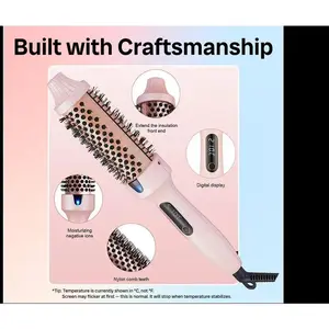 Thermal Brush, Blowout Wavy Boost 1.5 inch Heated Round Brush Look with  LED Display, Dual Voltage, Pink, Less Damage,  Hair Heated Curler Brush,Negative Ions Single,for wavy hair,hairstyling,long-lasting wave,Curling Irons,Detangler Straightening