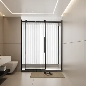 YYDS Mall 60.in W x 72.in H Frameless Shower Door Single Sliding, 1/4 inch Thick Clear Tempered Glass Shower Door with Zinc Roller Rail System, Stainless Steel Handle, Black