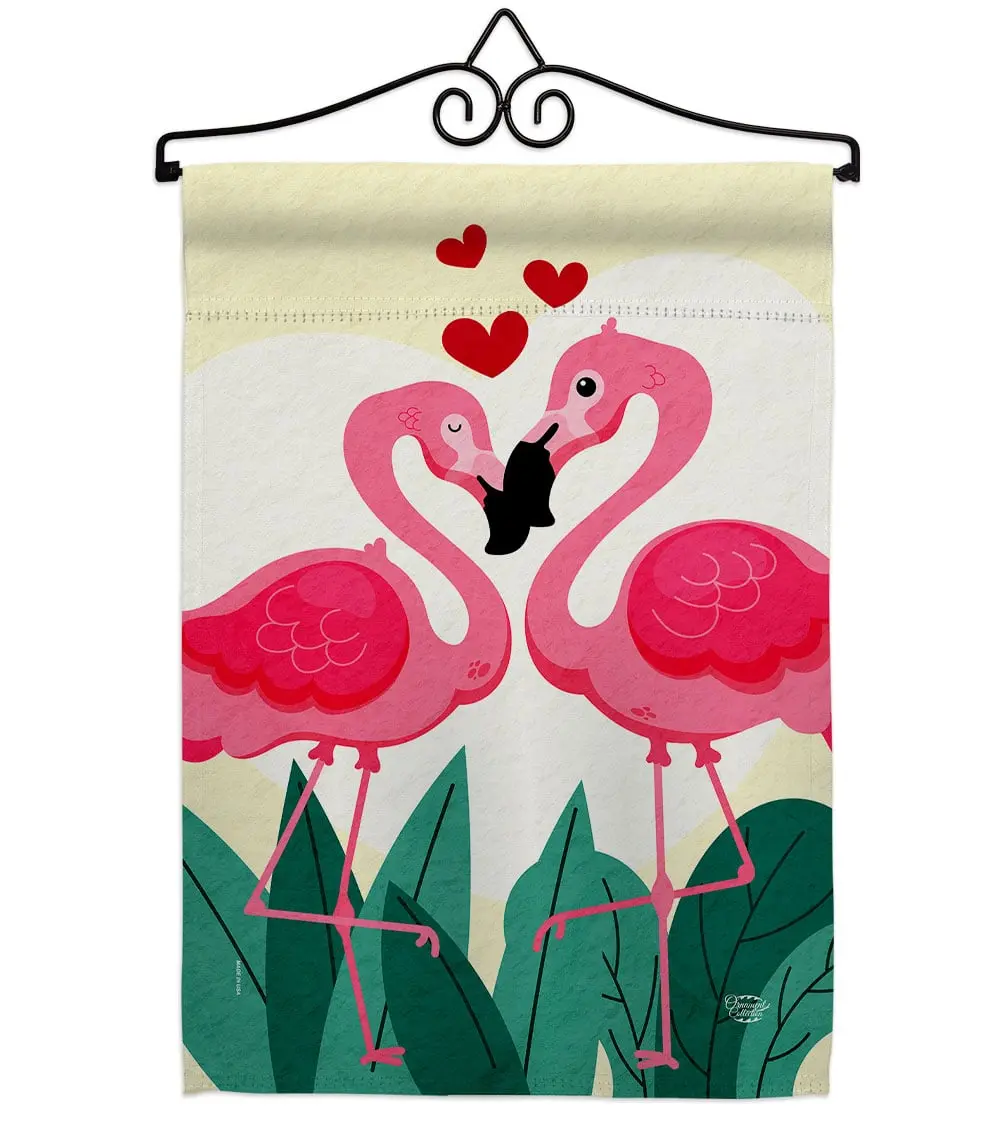 13" x 18.5" True Love Flamingo Double-Sided Vertical Garden Flag Set, Soft to the Touch Fade-Resistant Yard Decor, Springtime Valentine Indoor-Outdoor House Decoration Gift Banner