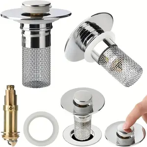 Universal Bathroom Sink Plug Pop-Up Drain Filter, Drain Cover, Drain Protector, Bathroom Drain Stopper, Anti-Clog Insect-Proof Hand Basin Strainer, Stainless Steel Essential Plumbing Accessory, Bathroom Accessories