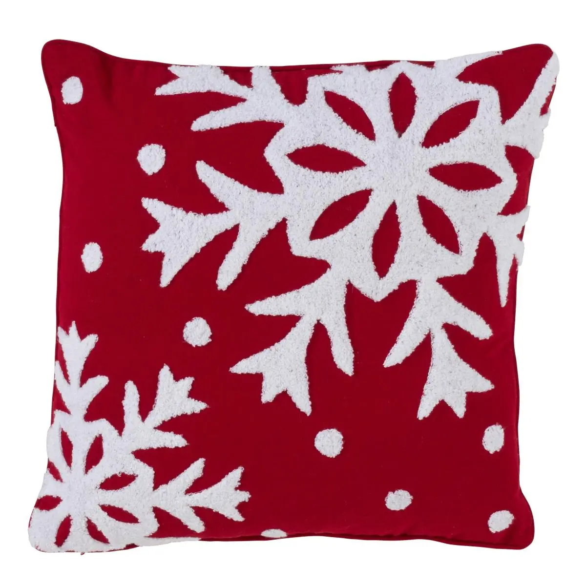 SARO 6312.R16S 16 in. Square Cotton Blend Accent Pillow with Large Snowflake Design - Red