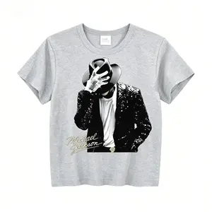 Kids Michael Jackson Classic Pop Music T-Shirt, Pure Cotton Short Sleeve Tee for Boys Girls, Soft Comfortable Casual Sports Outdoor Top, Summer Daily Wear Gift