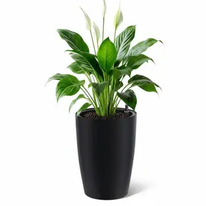 2026 New Upgrade Self Watering Tall Planters Set of 4 – 16" Large Pots with Drainage & Water Level Meter – Indoor/Outdoor Garden, Patio, Balcony Use – Modern Black Flower Pots